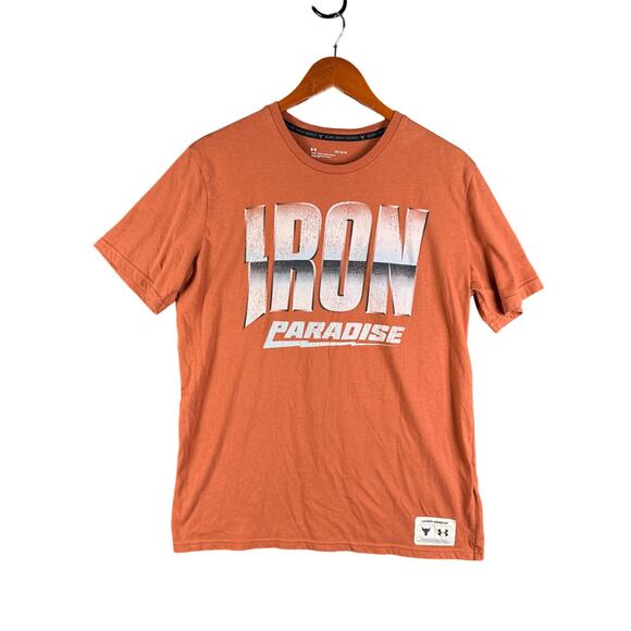Project Rock‎ Under Armour Iron Paradise Gym Activewear Shirt Orange Mens Large - Picture 1 of 10